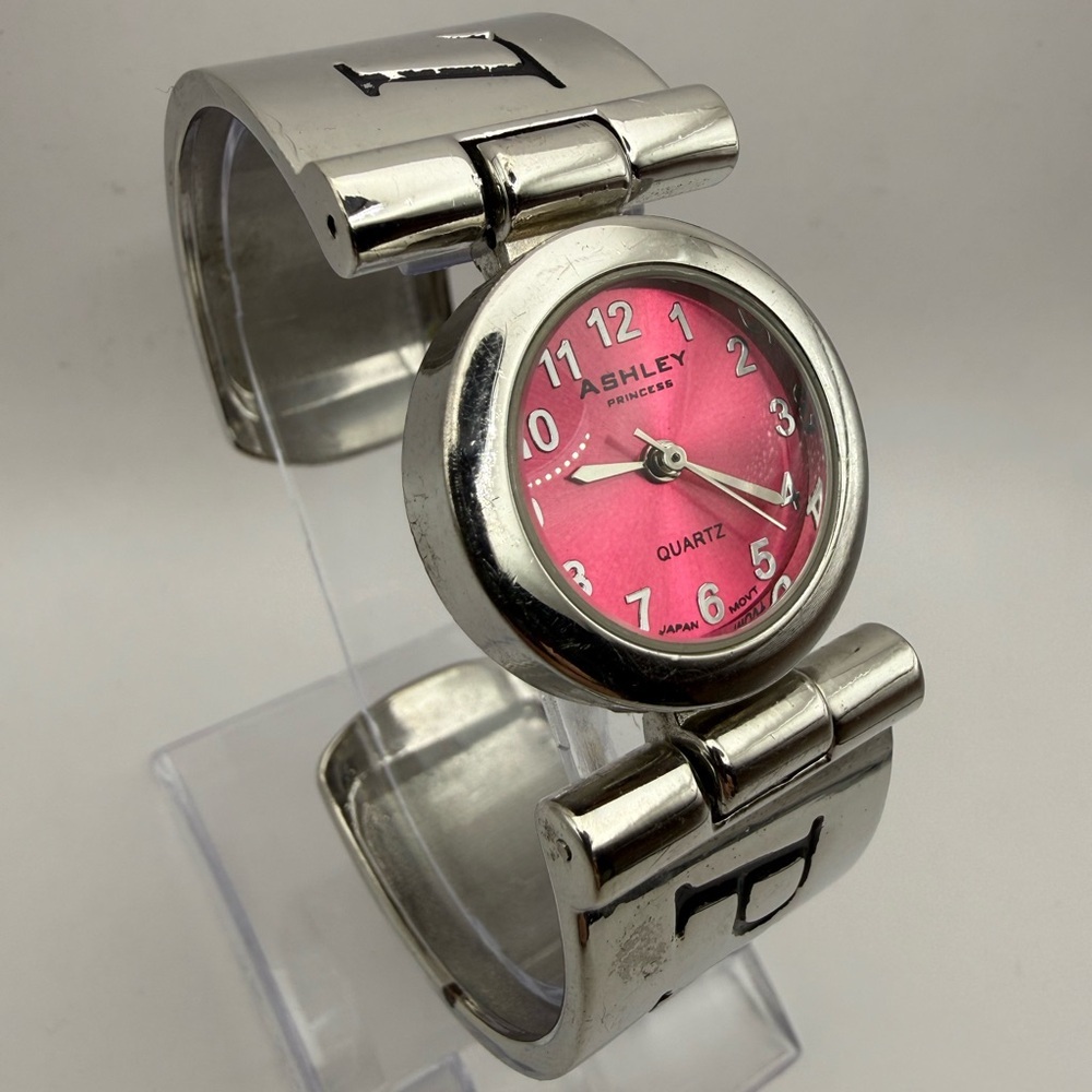Women's Ashley Princess Watch Silver Tone with Vibrant Pink Dial (New Battery)
